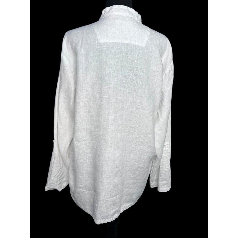 Island Imports 100% Linen Long Sleeve Tunic Blouse Womens M White RESORTWEAR - Picture 3 of 9